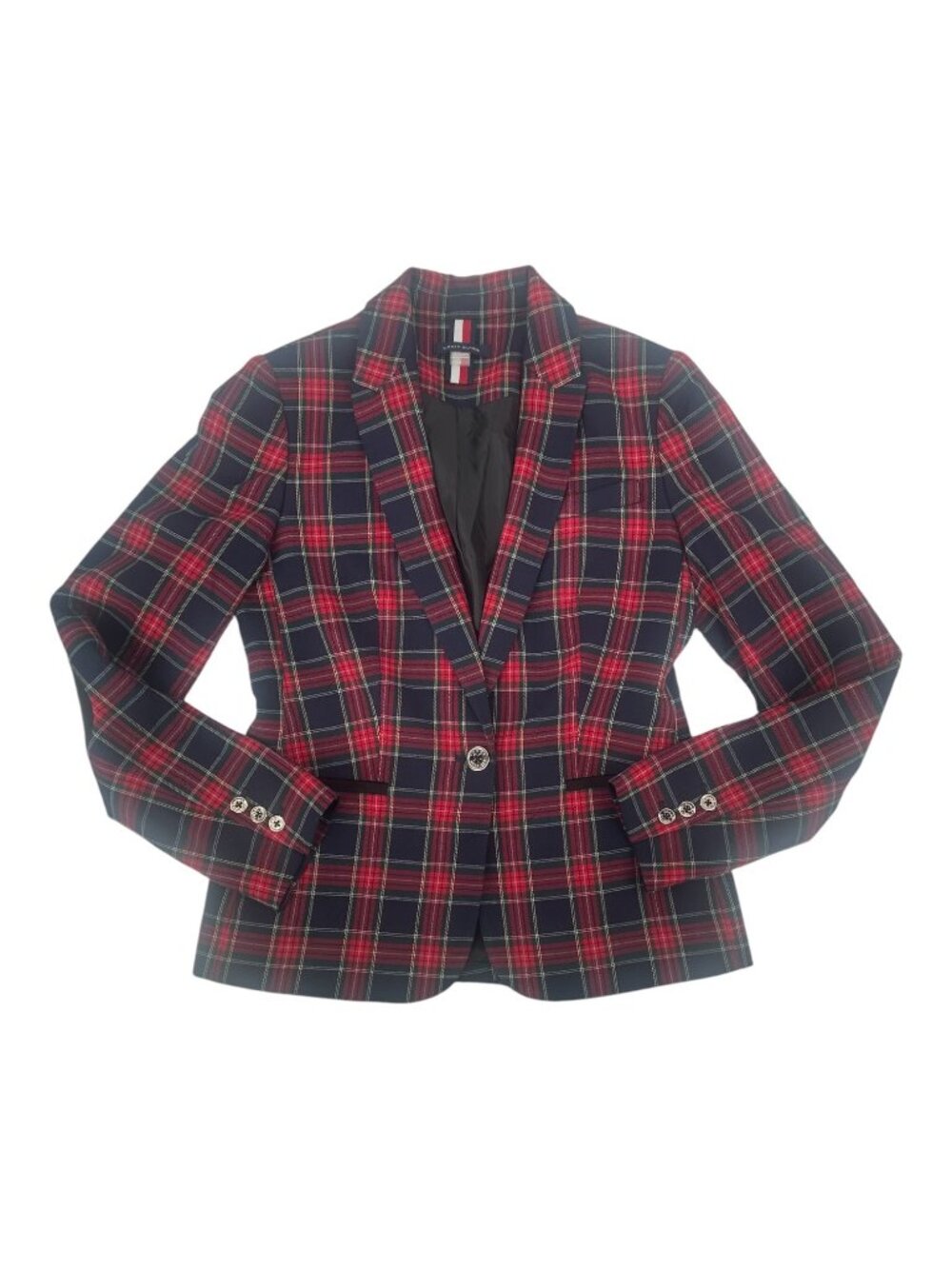Tommy Hilfiger Women’s Size 4 Classic Tartan Plaid Blazer Elbow Patches Preppy - Picture 6 of 13